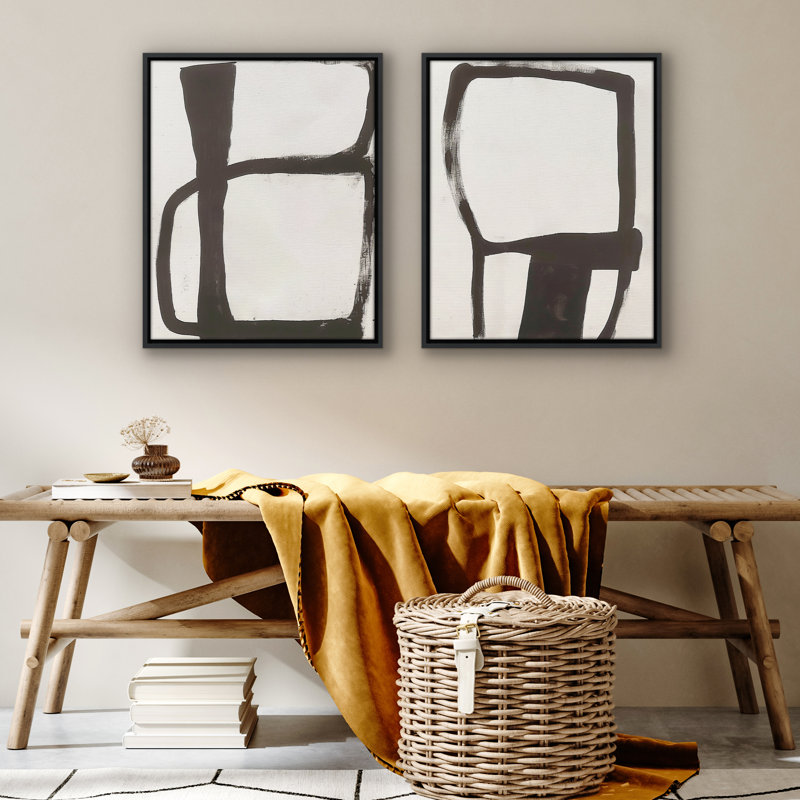 16x20 Canvas Wall Art Featuring Black Geometric Brushstrokes - White Background - Set of 2 - Abstract Wall Art, 16"x20"