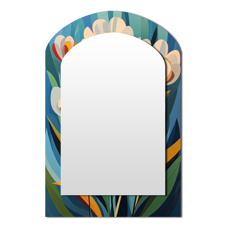 Désert en fleurs de fleurs de renoncule géométriques II - miroir arqué de Renoncule, 43 po x 33 po
