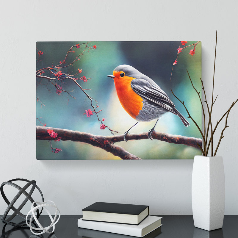 Fabulous Robin Bird - Wrapped Canvas, 40cm H x 60cm W x 3cm D