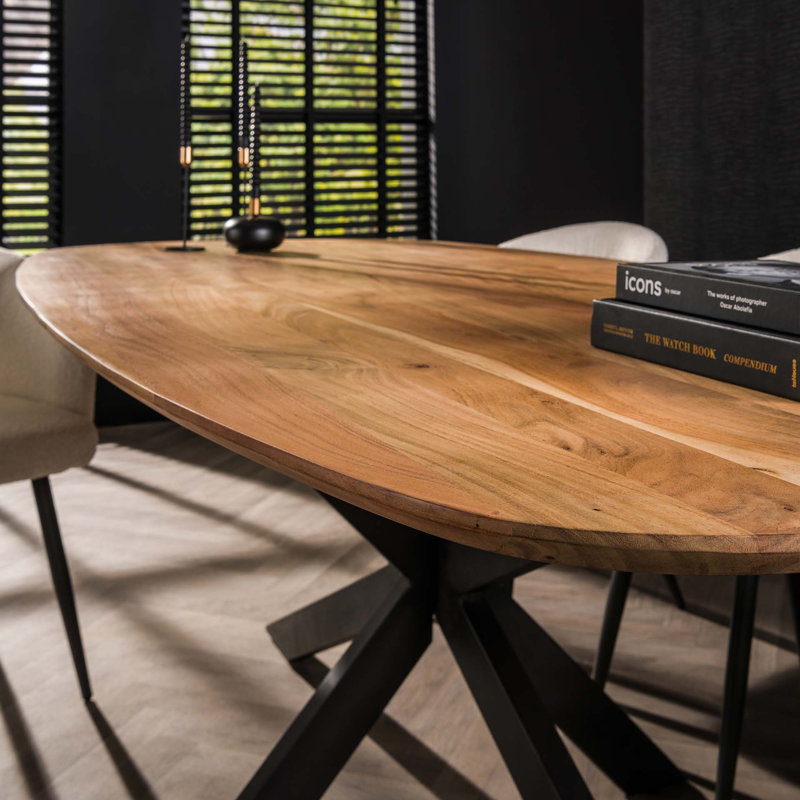 Chouhan Acacia Specialty Wood Top Dining Table with Steel Base, 77cm H x 180cm L x 95cm W