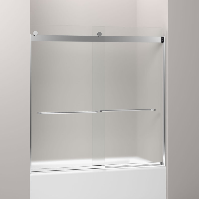 Levity 59.63" x 59.75" Bypass Bath Door with CleanCoat Technology, Bright Silver, Frosted