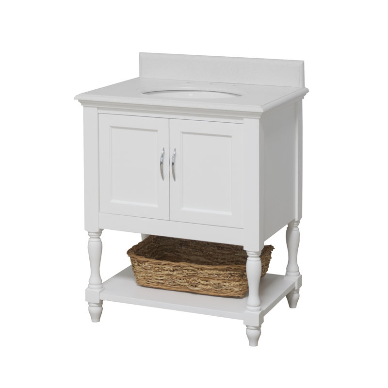 30'' Single Bathroom Vanity with Top, White, Quartz