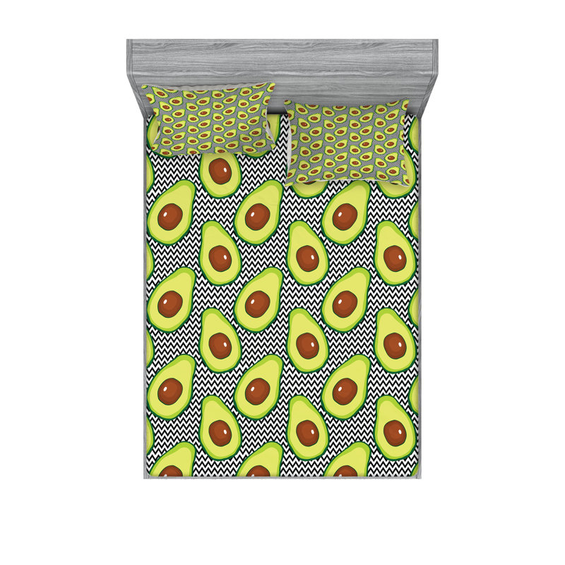 Ensemble de draps et taies décoratives à motif d'avocat Ambesonne, noir, brun, vert, King Sheet Set with 4 Pillowcases
