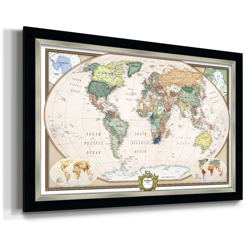«Push Pin Map», reproduction d'art sur toile, Noir / argent, H 20 po x l 30 po x P 1 po