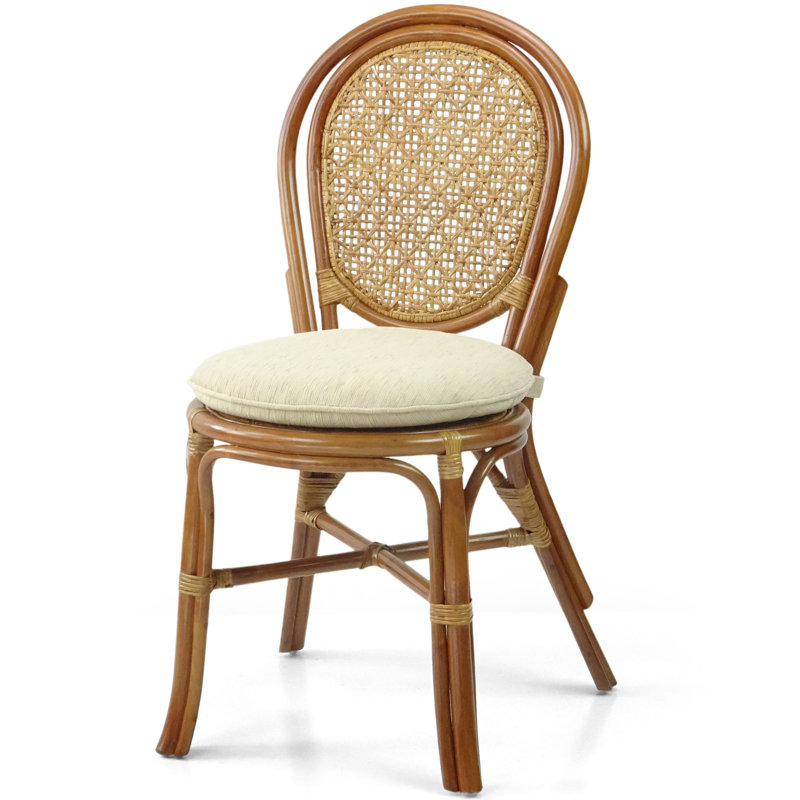 Darle Denver Dining Handmade Wicker Side Chair Natural Rattan With Cream Cushion, Colonial, 1