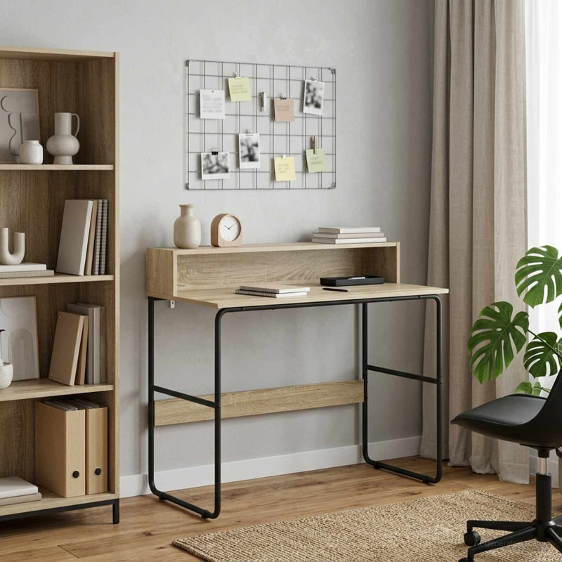 Steel Writing Desk, 91 cm H x 100 cm W x 50 cm D, Sonoma Oak/Black