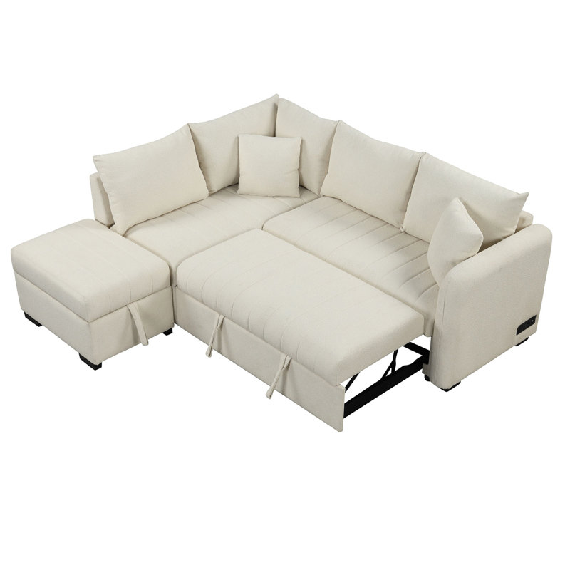 Canapé-lit modulaire coulissant avec repose-pieds Nikolas, Polyester beige