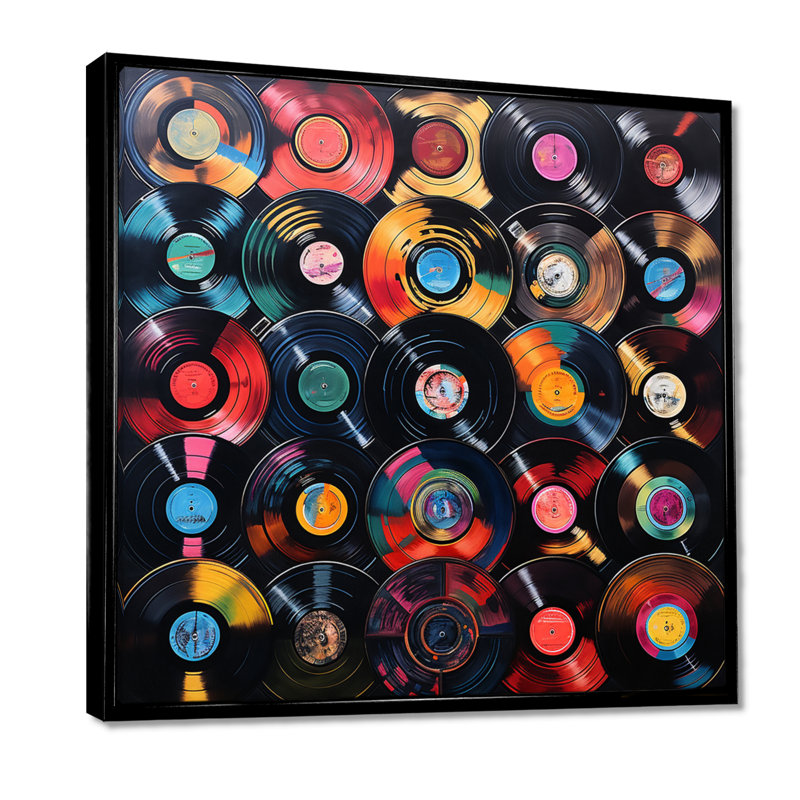 Coloré disques vinyle Melody III, Cadre flottant noir, 44" H x 44" W