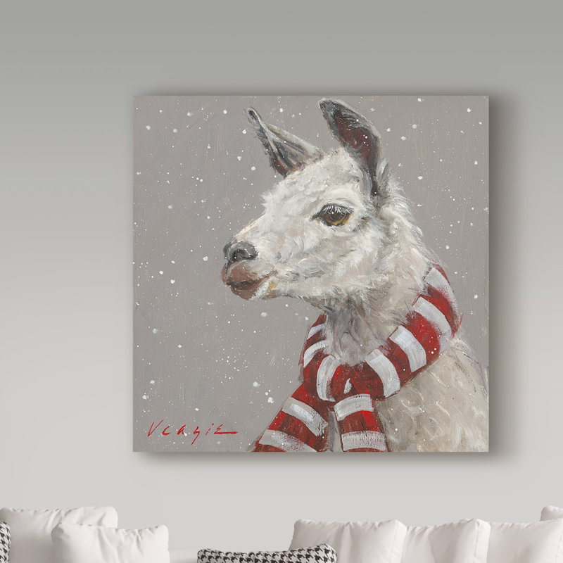 «Lama With Red and White Scarf», reproduction d'art sur toile tendue, H 24 po x l 24 po x P 2 po