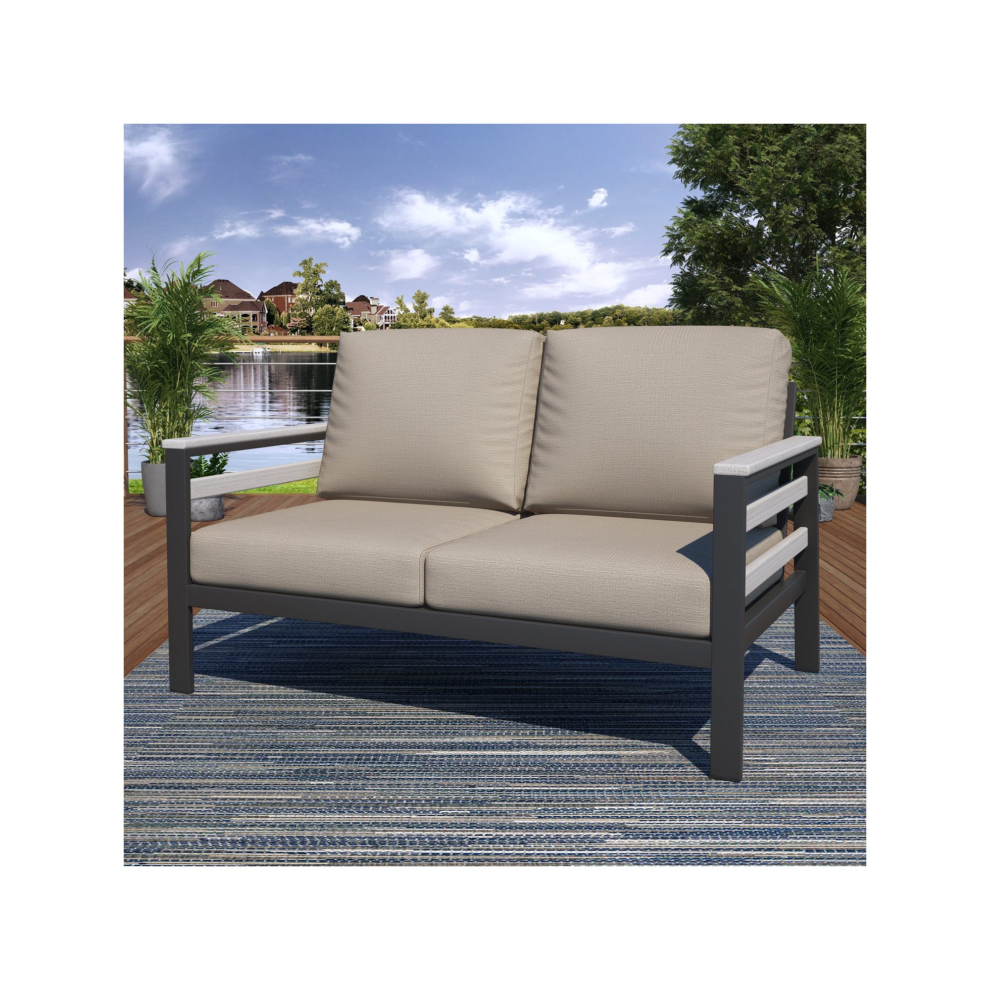 Townsend 55'' Wide Outdoor Loveseat with Sunbrella® Cushions, White/Dark Gray, Cast Silver Sunbrella®