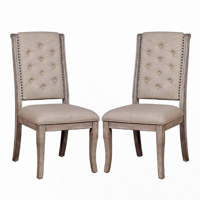 Set Of 2 Beige Upholstered Side Chairs