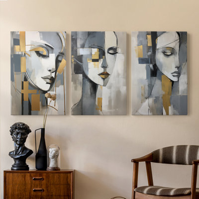 Feminine Series XLIV -Set Of 3 Gallery Wrapped Canvas -Ready to Hang