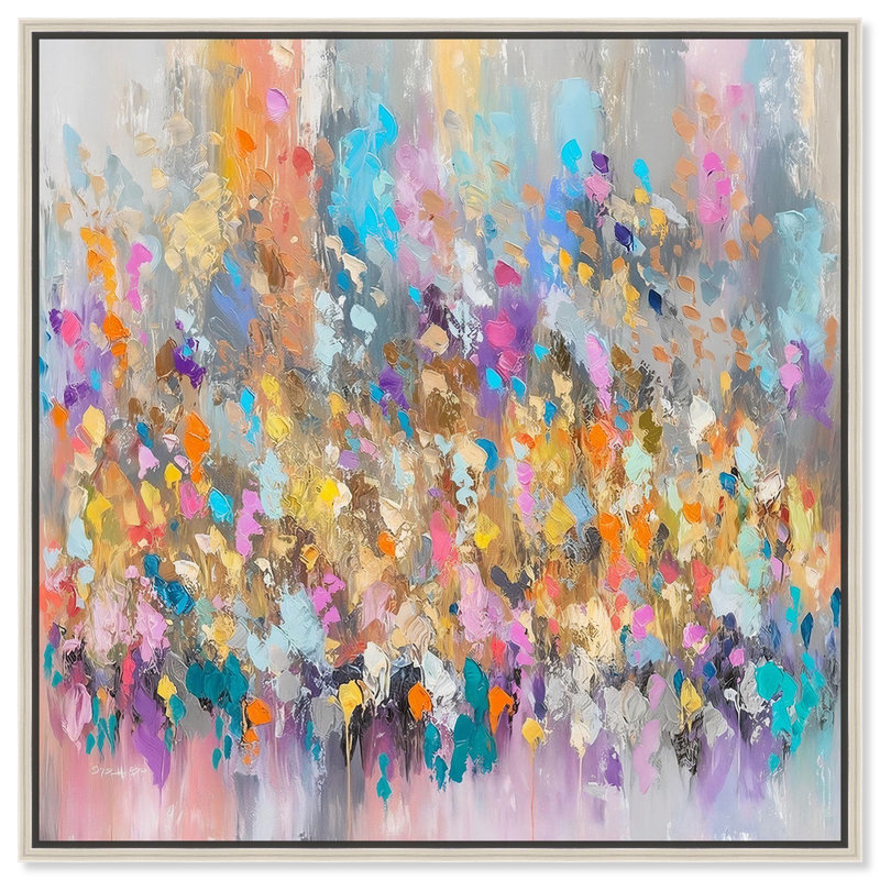 «Burst of Life», art floral abstrait sur toile par Art Remedy, H 17 po x l 17 po x P 2 po, Encadrement argenté