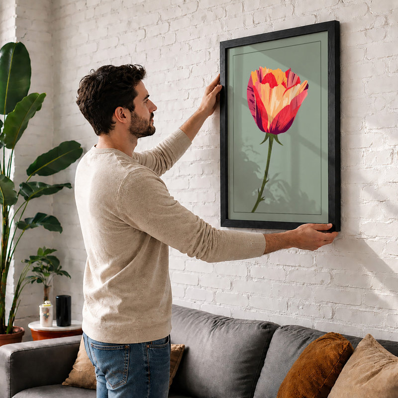 Single Rose In Gold Botanical - Print, A1 - 84.1 x 59.4 cm, Oak