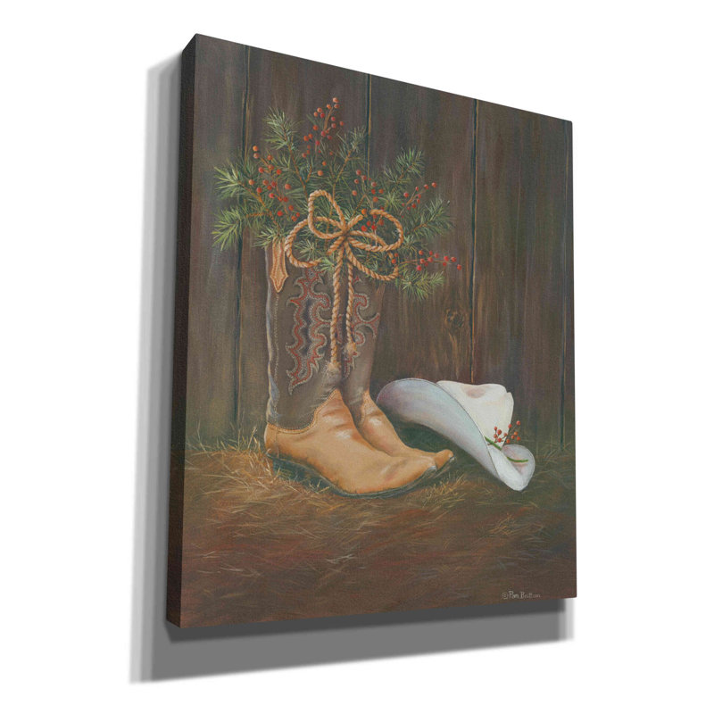 «Cowboy Christmas» par Pam Britton, art mural sur toile, H 24 po x l 20 po x P 0,75 po