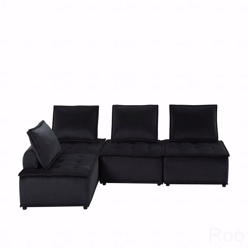 Basic Sectional Sofa, 120" Velvet 4 Pc  Sofa