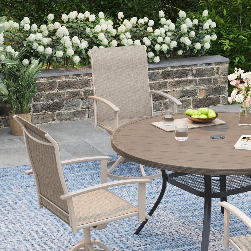 4-Person Square Patio Dining Set With 360°Swivel PVC-coated polyester Chairs, Brush Wood Gray/Sandshell