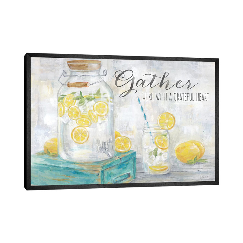 Gather Here Country Lemons Landscape by Cynthia Coulter - Painting on Canvas, 66.04 cm H x 45.72 cm W, Black Framed