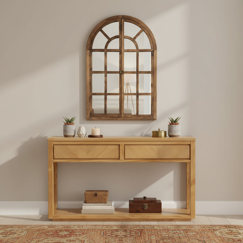 Console de 32 po et ensemble de miroirs en bois de 36 po pour table d'appoint, Bois naturel