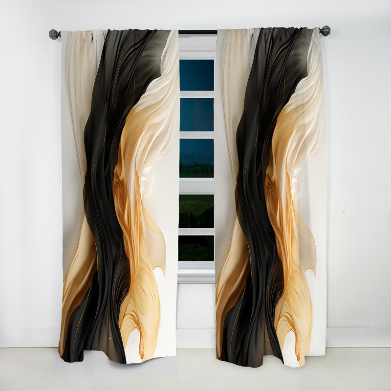 Gold And Black Soft Wave Fusion I - Shapes Curtain - Blackout Abstract Curtain - 1 Panels, 52" W x 108" L