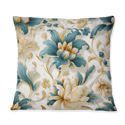Coussin décoratif en polyester victorien à fleurs damassées bleu et blanc