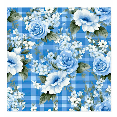 Floral Blue Gingham Flowers IV Unframed Art Print