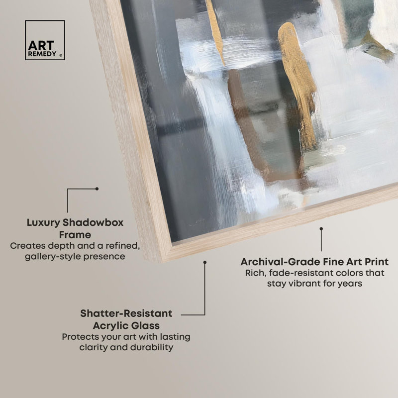 «Stratum III Shadowbox Print Abstract Decor» par Art Remedy, H 37 po x l 55 po, Crème, crème