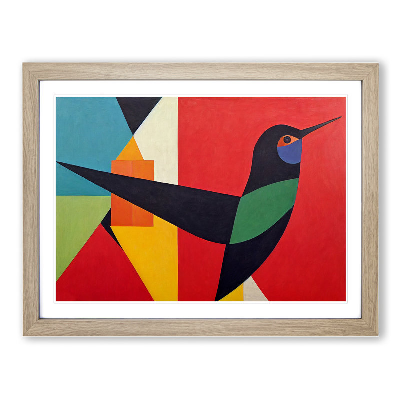 Hummingbird In Abstract Vol.2 - Single Picture Frame Print, 46cm H x 64cm W x 2cm D, Oak