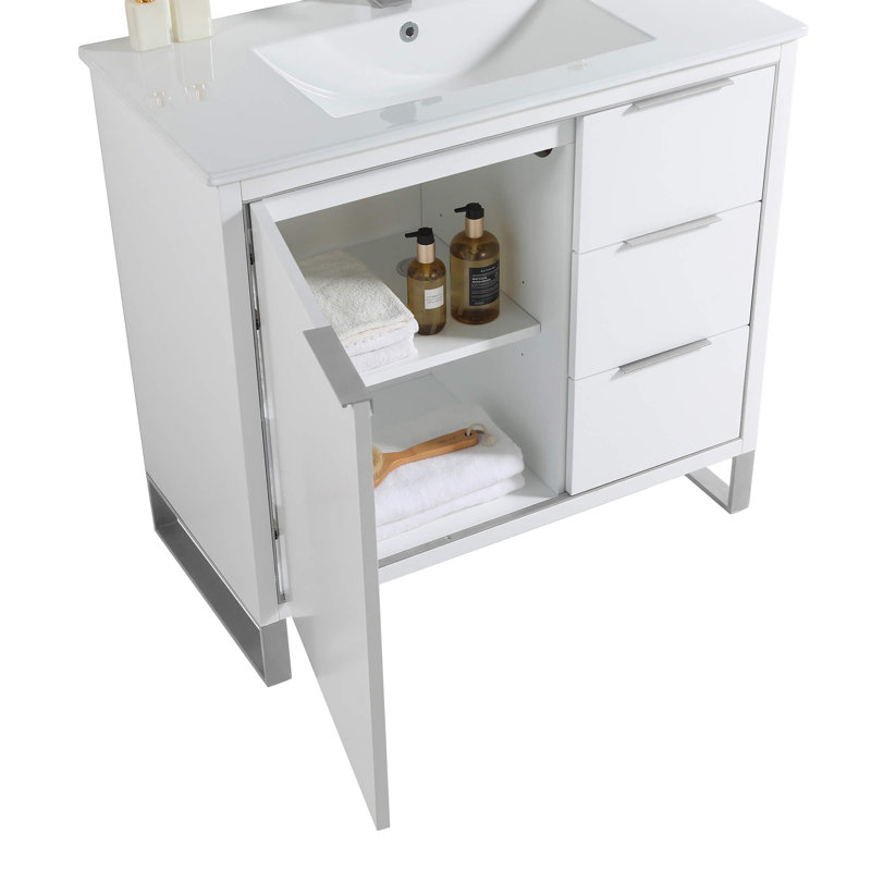 36" Single Bathroom Vanity Set, Chrome, White