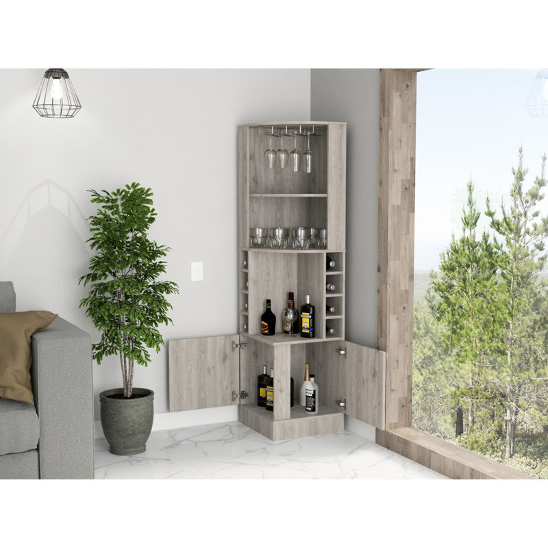 Armoire à vin grise à 2 tablettes pour une organisation efficace et 8 boissons avec tablette fonctionnelle, Gris clair