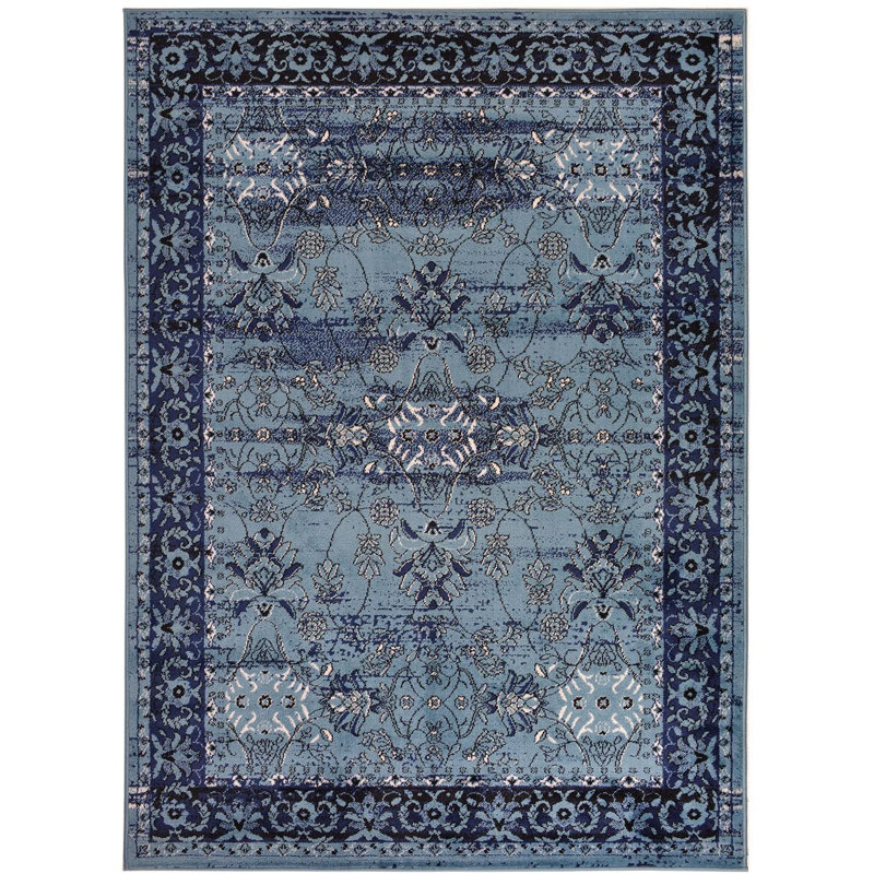 Tapis bleu area oriental Booker, Rectangle 4 pi 11 po x 6 pi 11 po