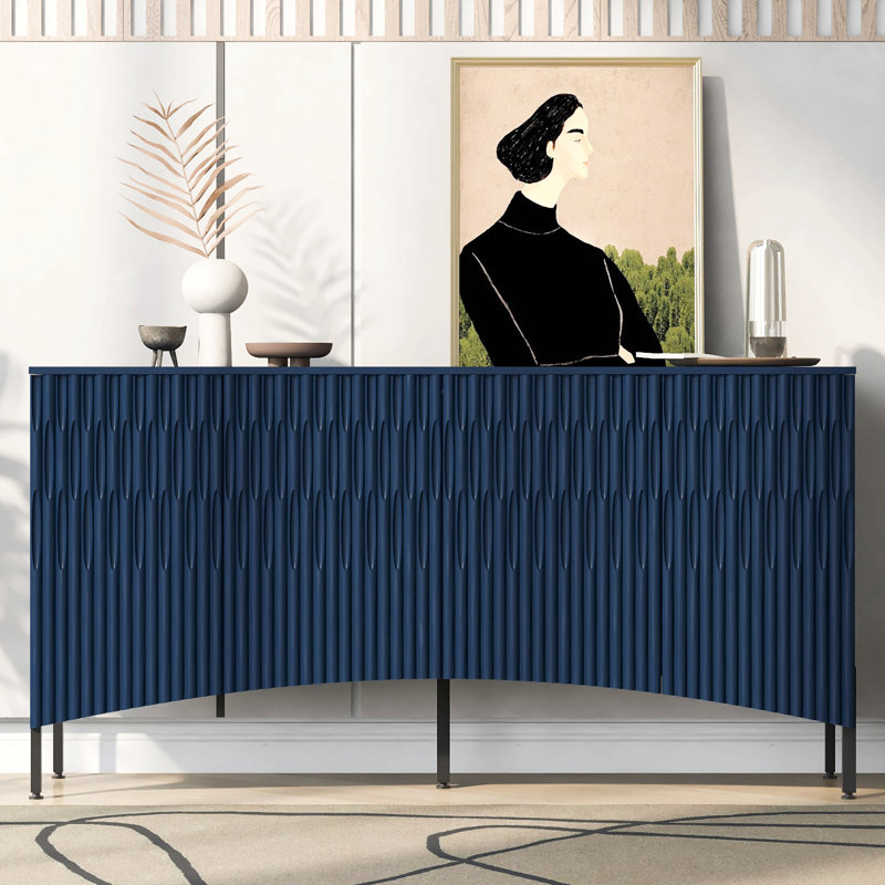 60" Modern 4-Door Sideboard With Adjustable Shelves, Navy Blue