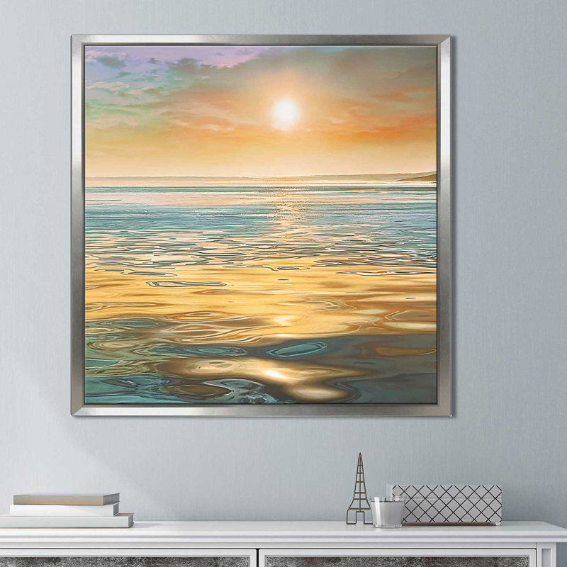«Evening Calm», reproduction, H 39,5 po x l 63,5 po x P 2 po, Cadre flottant argent