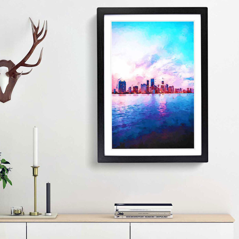 Miami Florida Skyline in Abstract - Picture Frame Graphic Art Print, 87cm H x 62cm W x 2cm D, Black Framed