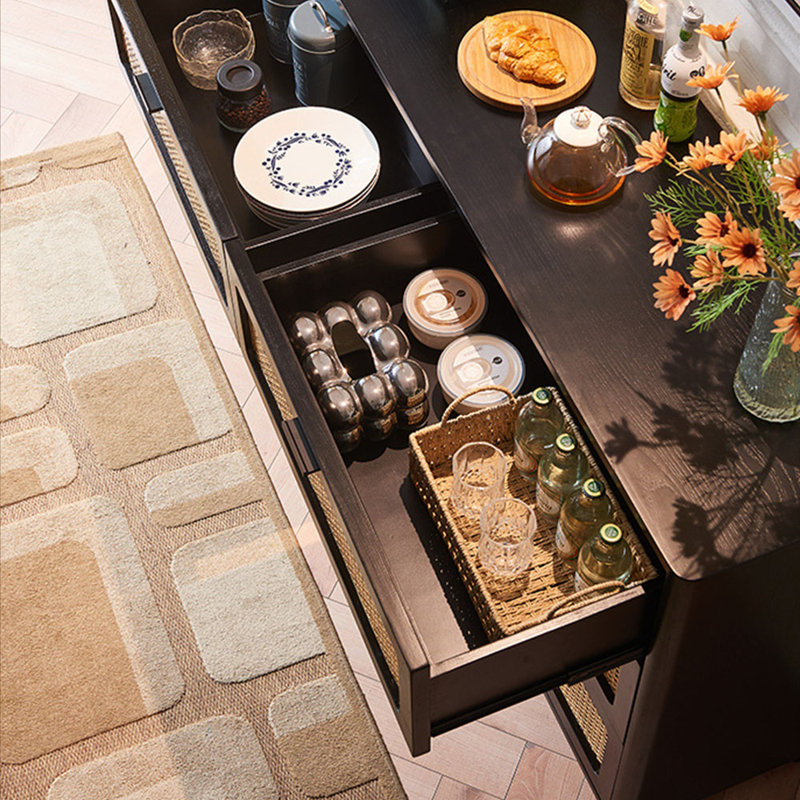 Commode d'appoint multifonctionnelle en bois massif de rotin