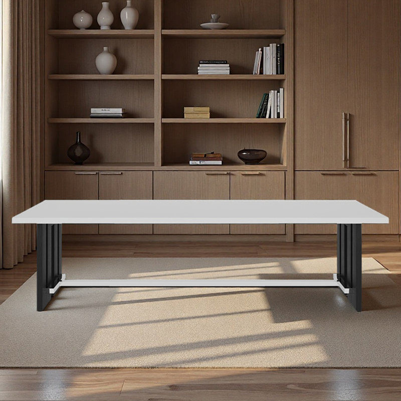 Longue table simple et intégrée blanche, H 29,53 po x l 86,61 po x P 23,62 po