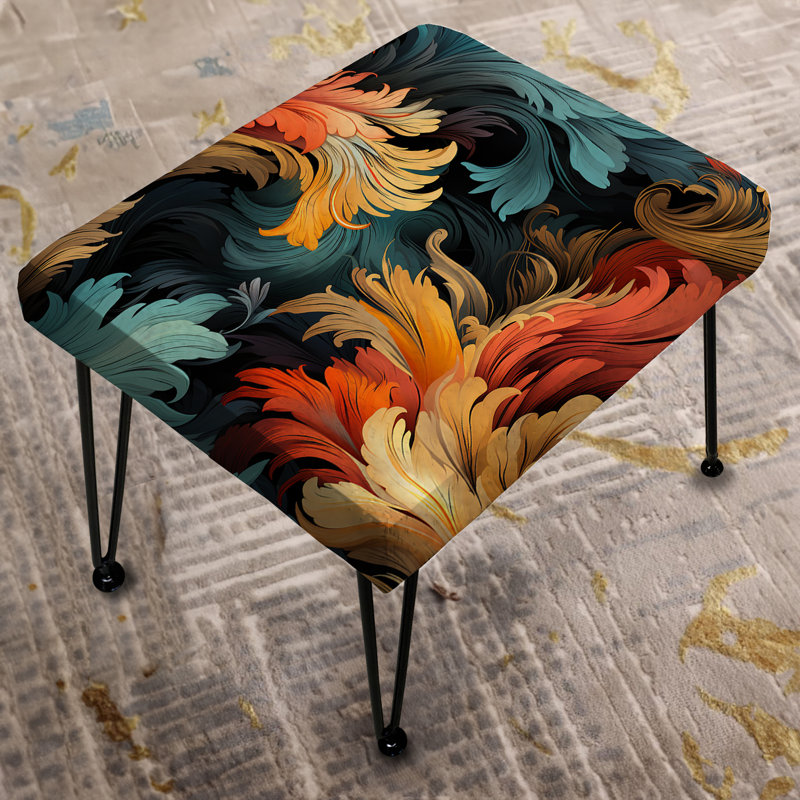 Painterly Damask Colorful Leaves - Repose-pieds rectangulaire abstrait