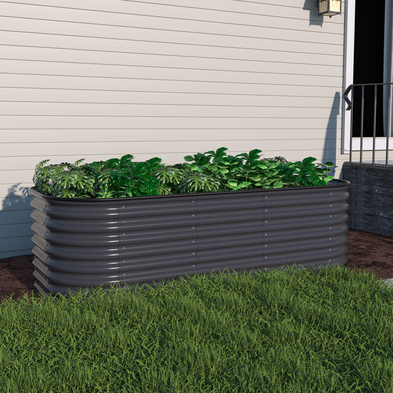 Heise 9 In 1 Modular Galvanized Steel Raised Garden Bed, Gray, 24" H x 72" W x 36" D