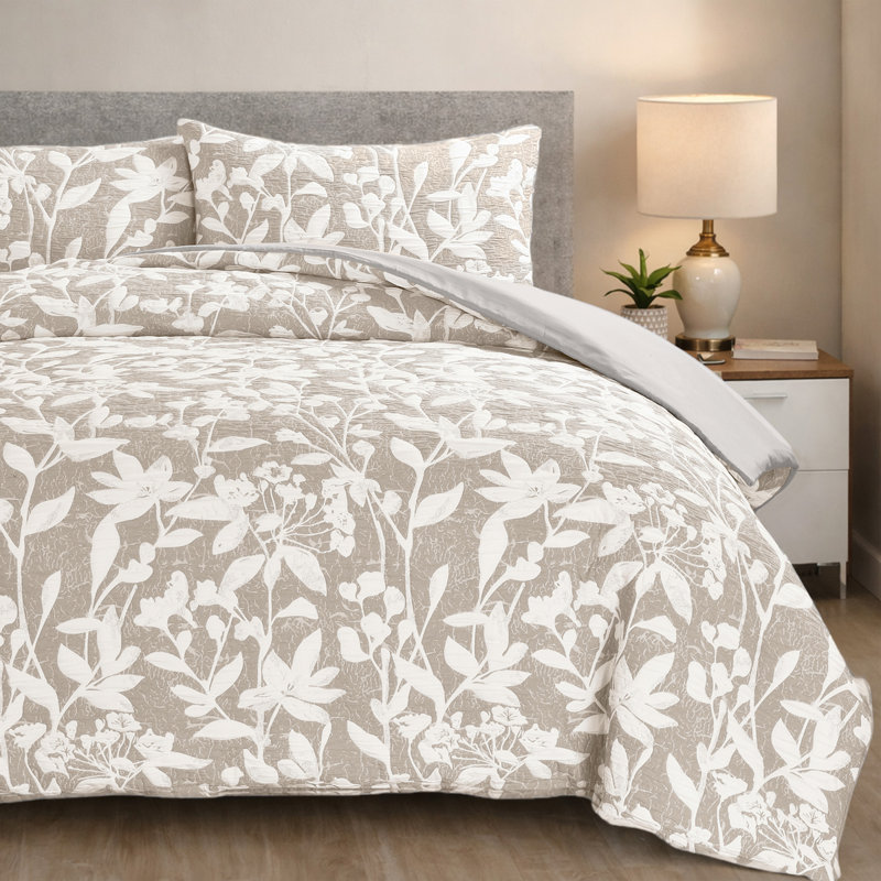 Luxury 3D Jacquard Stunning Leaf Pattern Duvet Set - Ashbury   , King Duvet Cover + 2 Pillowcases, Natural