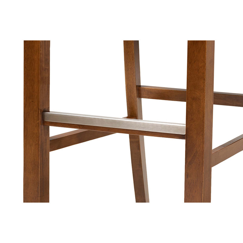 Upholstered Counter Stool with Solid Wood Frame, Light Gray, Brown