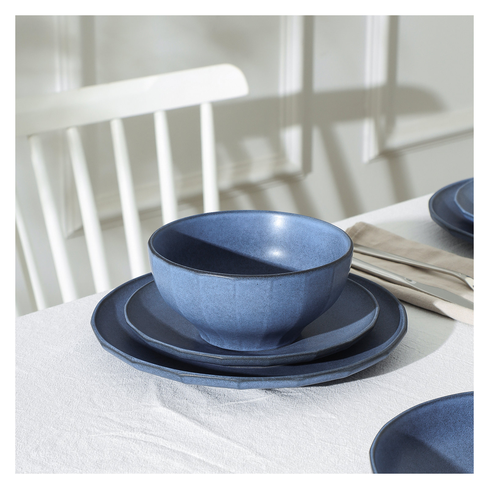 Stone Lain Rio 4-Piece Bowl Set Stoneware, Blue