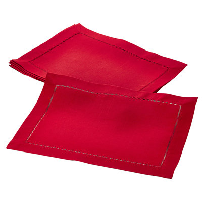 Red Classic Hemstitched Cloth Placemats 14" W X 20" L, Set Of 4