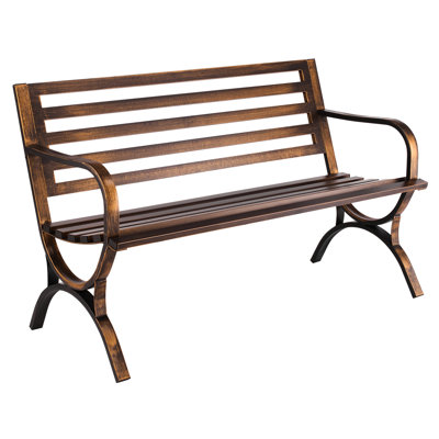 Banc d'extérieur de 50 pouces, structure métallique à lattes, pour 2 à 3 personnes, bords lisses et confort, montage rapide, idéal pour terrasse ou porche.