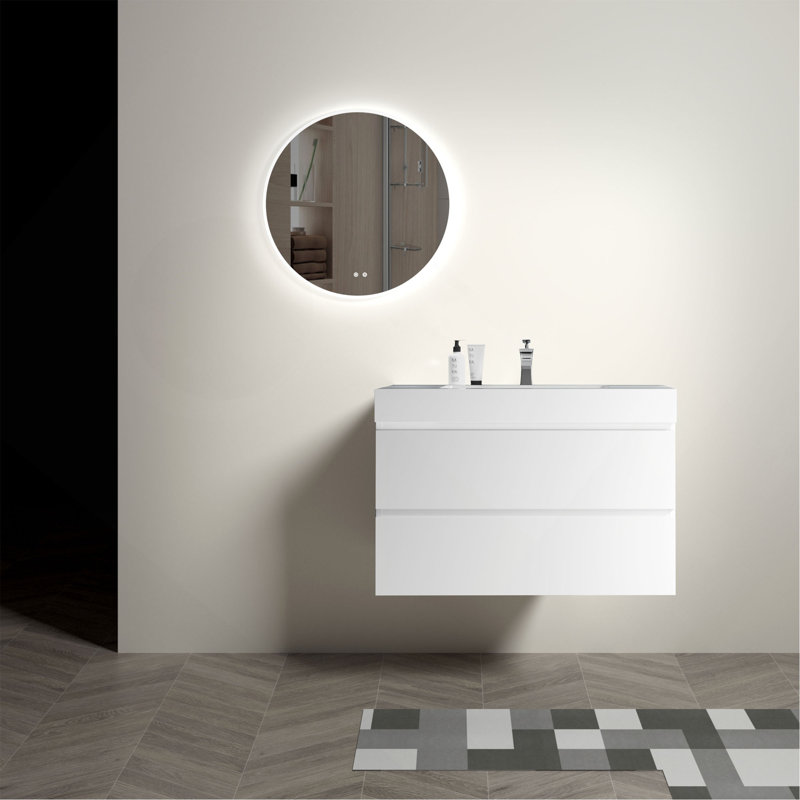 Meuble-lavabo moderne avec rangement amélioré et tiroirs à fermeture silencieuse, Blanc, 36"