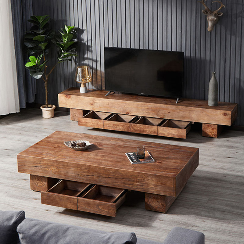 Log style simple coffee table, 15.74" H x 62.99" L x 29.52" W