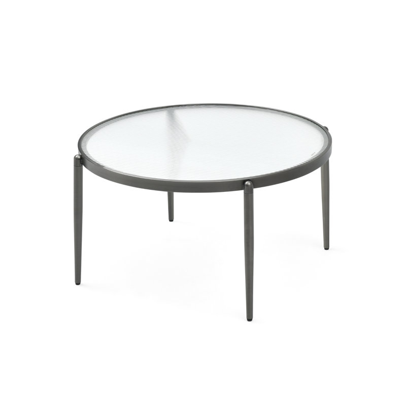 High-Quality Addlie Modern Golden/Charcoal Ribbed Glass Low Profile Round Coffee Table, Brushed Charcoal