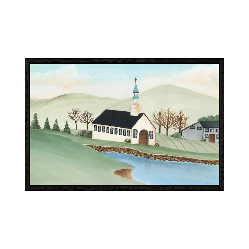 Folk Church Scene IV 1 Piece Wall Art on Canvas, 152.5 cm H x 101.5 cm W, Black Floater Frame