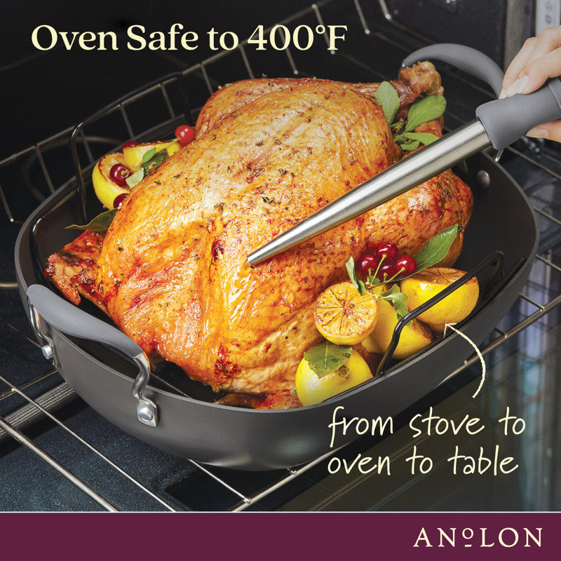 Anolon Advanced Home Hard Anodized Nonstick Roaster / Roasting Pan With Utensil Set, 6 Piece, Moonstone