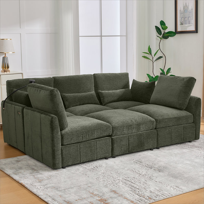 Canapé modulaire en chenille, Chenille verte