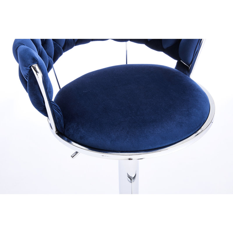 2 tabourets de bar en velours bleu Sylvester - base en métal avec pivot et options de réglage en hauteur, Bleu